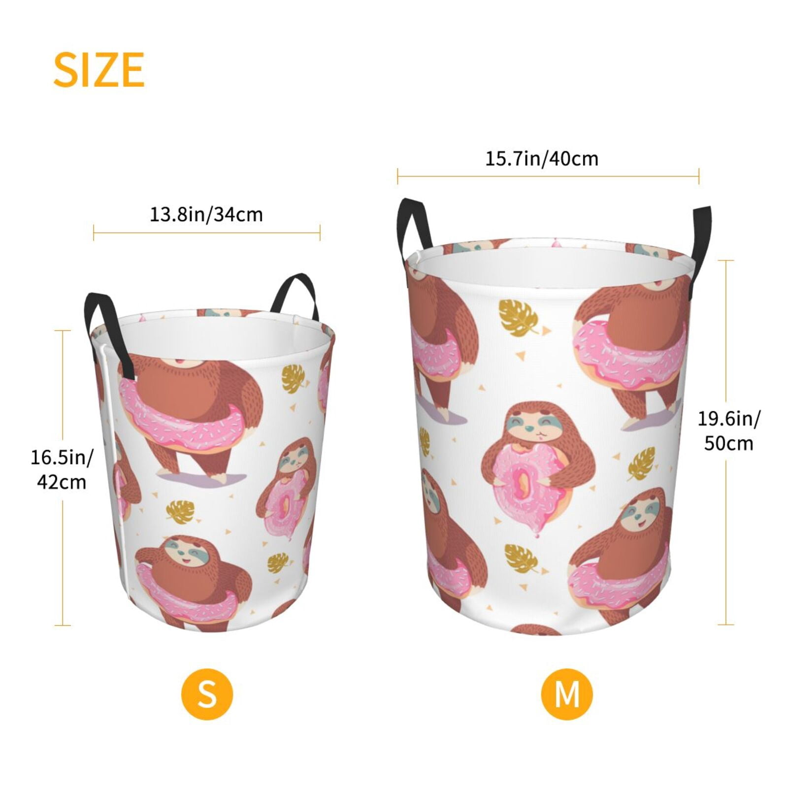 Large Laundry Basket with Handles - Sloth with Donuts1 Kids Baby Dirty Clothes Laundry Hamper for Bedroom Aesthetic