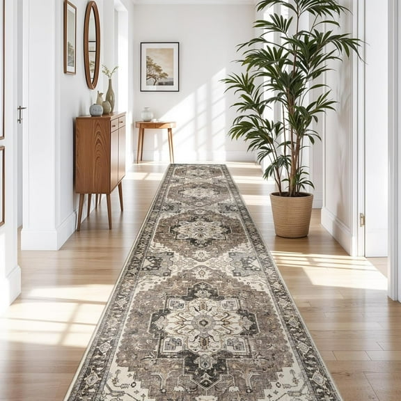 RUUGME 3x16 Washable Runner Rug - Hallway Rug Distressed Mats Non-Slip Soft Room Floor Carpet for Dining Room (Beige,3x16)