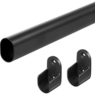 SUTINE Closet Rod, 17 To 38 Inch Adjustable Closet Bar For Hanging Clothes, Heavy Duty Clothes Hanging Rod Closet Poles For Wardrobe, Laundry, Bathroom, Windows, Matte Black, 1.3 Inch Diameter
