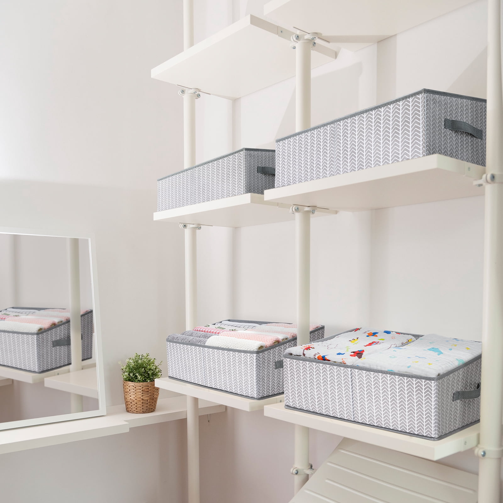 Storage Bins, 3 Pcs Fabric Storage Cube Bins, Folding Closet Organizer Baskets Trapezoid Toys Organizer Box for Kids, Jeans, DVD, Book, Baby Clothes Organizer, Home Organization, Ash Gray