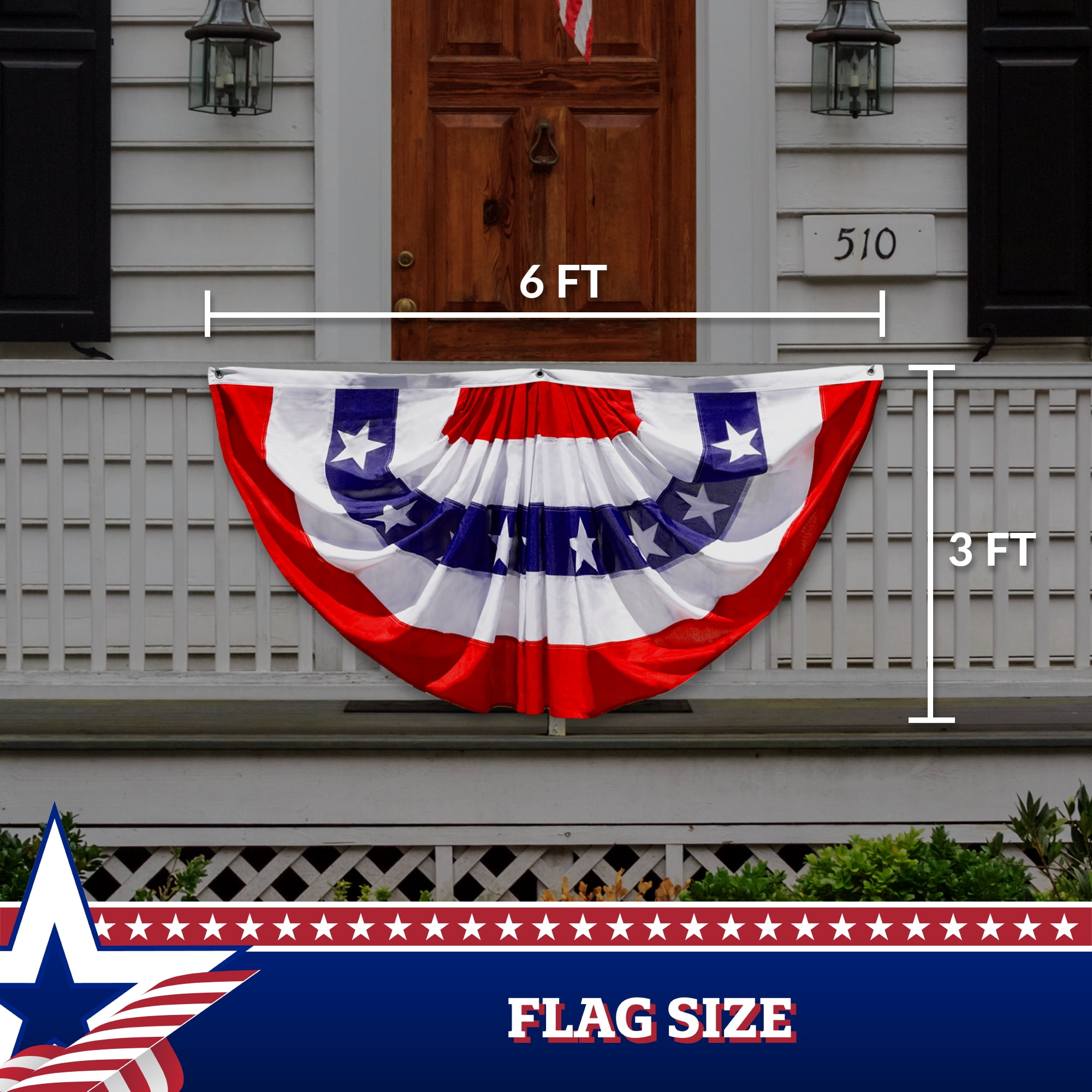 G128- 4th of July Decor 3x6 ft Patriotic Decoration Printed American Fan Flag USA Bunting