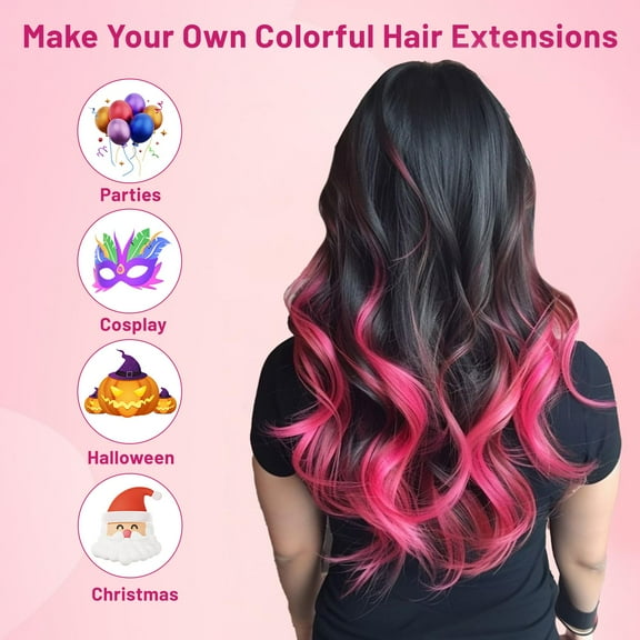 WEIF-16 Pcs Colored Hair Extensions Curly Wavy Clip in Synthetic Hairpiece Streak for Girls Women Kids, Multi-colors Party Highlights Cosplay Festival Favor Gift(Hot Pink)
