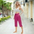 thumbnail image 6 of Womens Wide Leg Cropped Capri Pants High Waisted Yoga Elastic Waist Cropped Pants Relaxed Maternity Gaucho Pants Hot Pink 3XL, 6 of 7