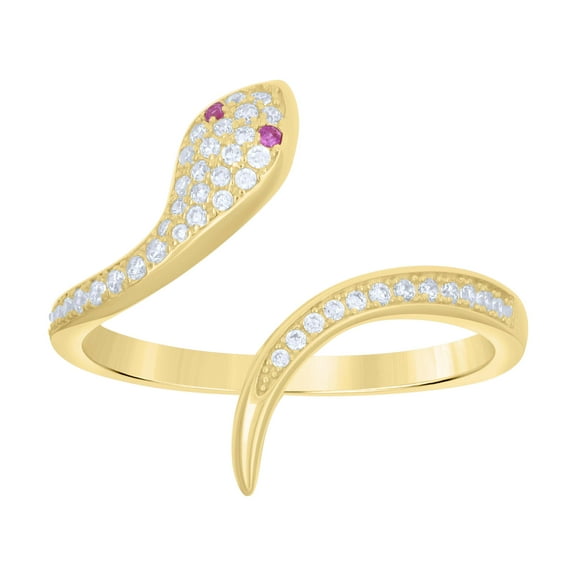 10kt Real Yellow Gold Womens Purple White Cubic-Zirconia Snake Reptiles Wildlife Ring