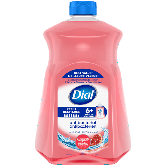 Dial Antibacterial Liquid Hand Soap Refill, Pomegranate Tangerine Scent, 1.53 Litres, Dermatologist Tested, pH Balanced, Free from Silicones, Parabens, Phthalates, SLES/SLS, 1 bottle, 1.53L