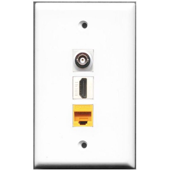 RiteAV - 1 Port HDMI 1 BNC 1 Cat5e Ethernet Yellow Wall Plate