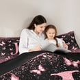 thumbnail image 4 of Homewish Monogrammed J Female Bedding Comforter Set 7 Pieces, Cartoon Pink Kawaii Butterfly Full Bedding Set, Glitter Stars Diamond Reversible Fitted Sheet Flat Sheet, Microfiber Bedroom Decor, 4 of 7