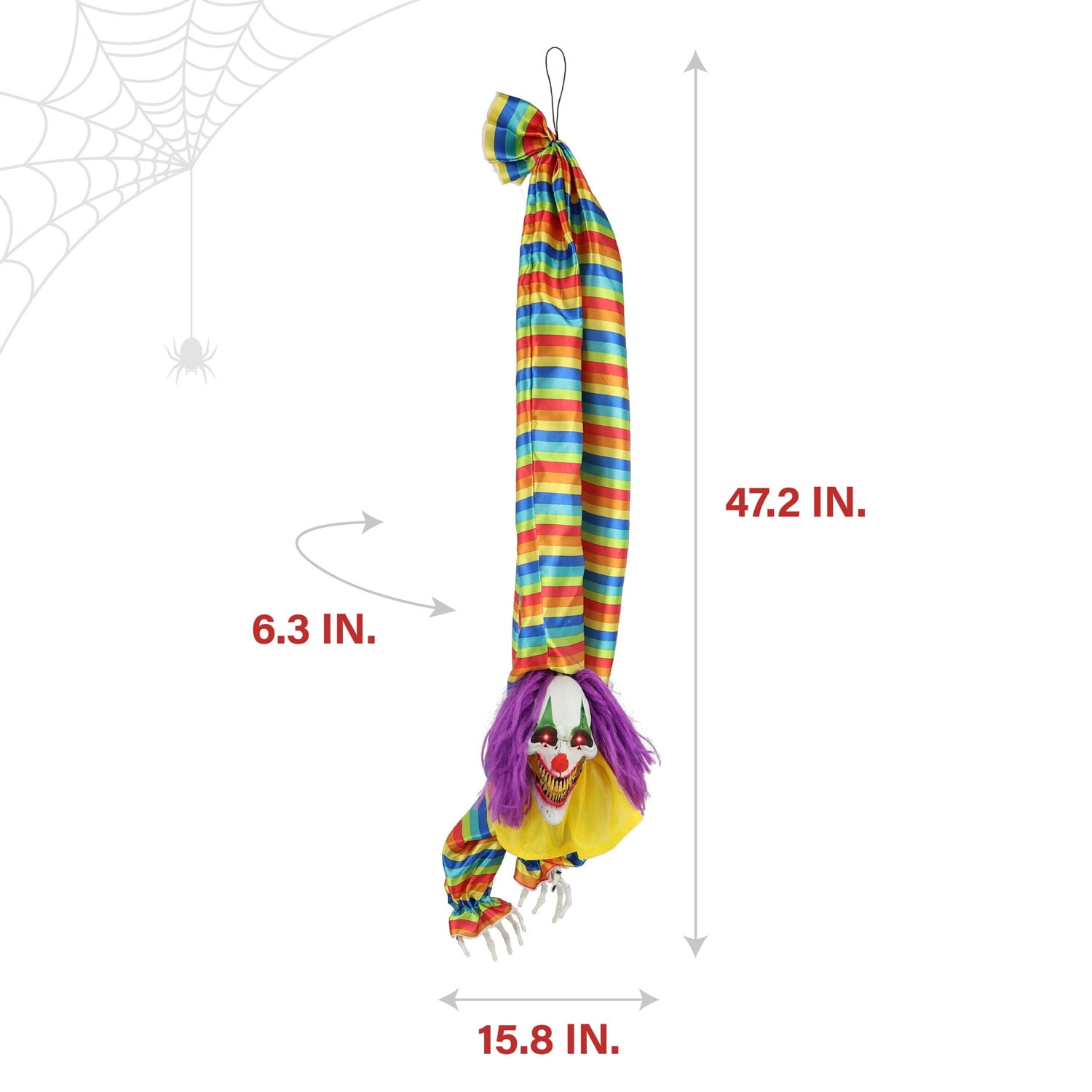 Haunted Hill Farm 47 in Animatronic Hanging Upside Down Clown with Lights and Sound, Halloween Decoration, HHCLOWN-39HLSA