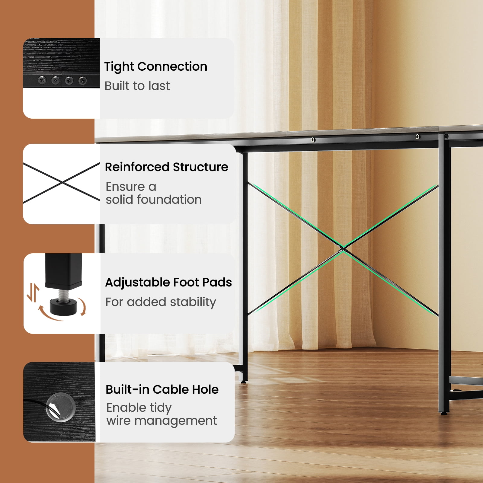 Gymax L-Shaped Reversible Computer Desk 2-Person Long Table w/Monitor Stand Black