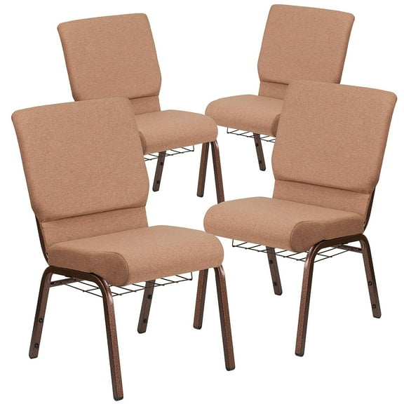 Flash Furniture 4 Pk. 18.5''W Church Chair in Caramel Fabric with Cup Book Rack - Copper Vein Frame