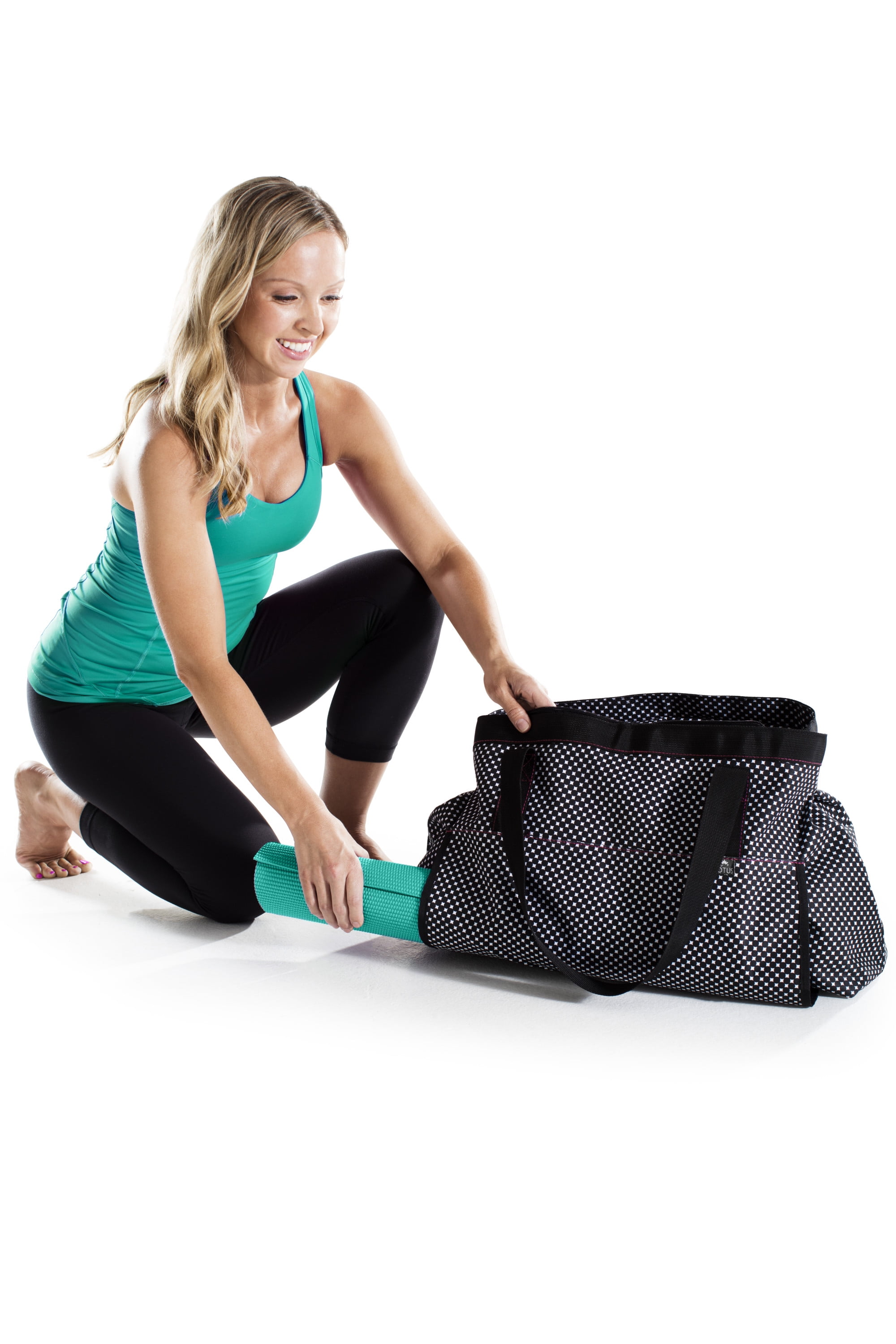 Lotus Deluxe Black and White Yoga Tote Bag for Yoga, Pilates, or Exercise Mat Transport
