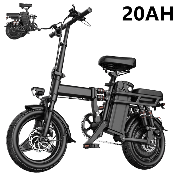 500W 19 mph Adult Folding Electric Bike, Folding Compact Electric Bike, Fat Tire Electric Bike, Portable Electric EBike With Pedals With 48V 20AH Battery, Suitable For Mountain, Beach UL2849