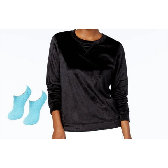 HUE Womens Sueded Fleece Top,Black,Small