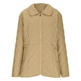 thumbnail image 4 of Quilted Jacket for Women Full Zip Lapel Neck Pocketed Zipper Bomber Coat Solid Color Casual Warm Winter Outerwear (XL, Khaki), 4 of 6