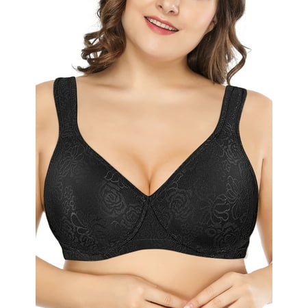 

Deyllo Women s Wirefree Non Padded Plus Size Full Coverage Minimizer Bra Black 44B
