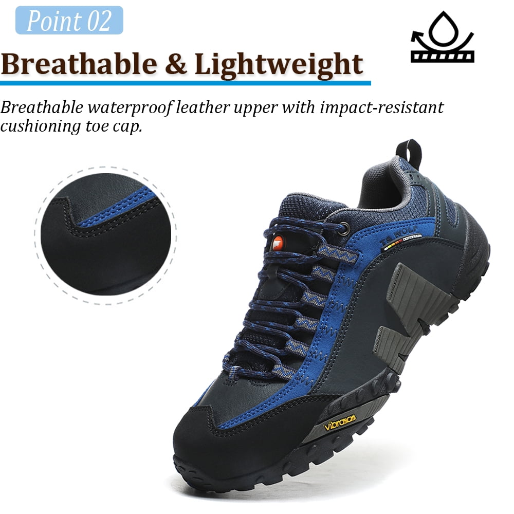 Men's Women's Waterproof Hiking Shoes Lightweight Breathable Outdoor Durable Non-slip Trail Trekking Walking Sneakers Blue 10 Men/11 Women