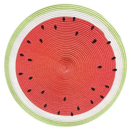 

4 Pcs Woven Round Placemat Watermelon Pattens for Home Decor 38CM