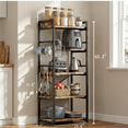 thumbnail image 5 of Baker's Rack with 10 Hooks, Bug Hull Microwave Stand with Storage, Industrial 5-Tier Storage Shelf, Free Standing Wooden Shelf, Brown, 5 of 10