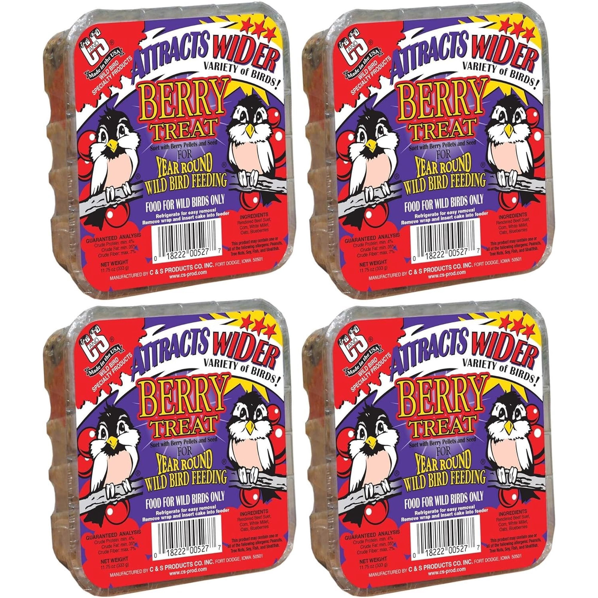 C & S Products Berry Treat Suet Cake Bird Food Treat - Berry Flavor - 4 Count, 11.75 oz