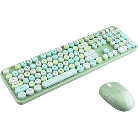 MOFii Wireless Keyboard and Mouse Set, 2.4G Cute Retro Keyboard with ...