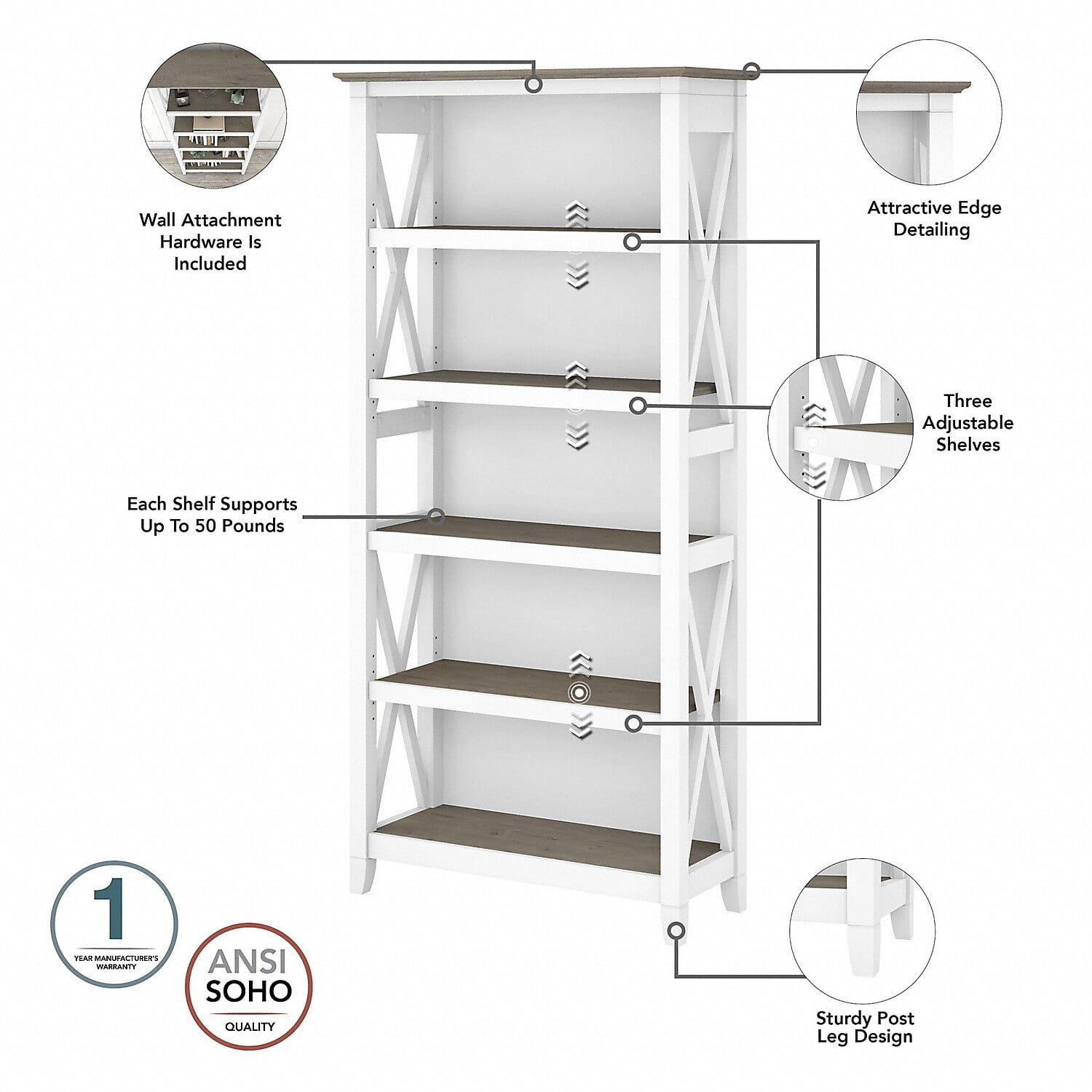 Bush furniture key west on sale tall 5 shelf bookcase
