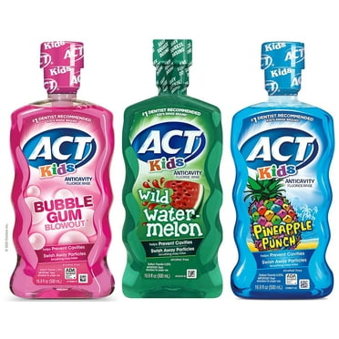 ACT KIDS ANTICAVITY FLUORIDE, PINEAPPLE PUNCH, WILD WATERMELON & BUBBLEGUM BLOWOUT Delicious & Fun 16.9 oz Each