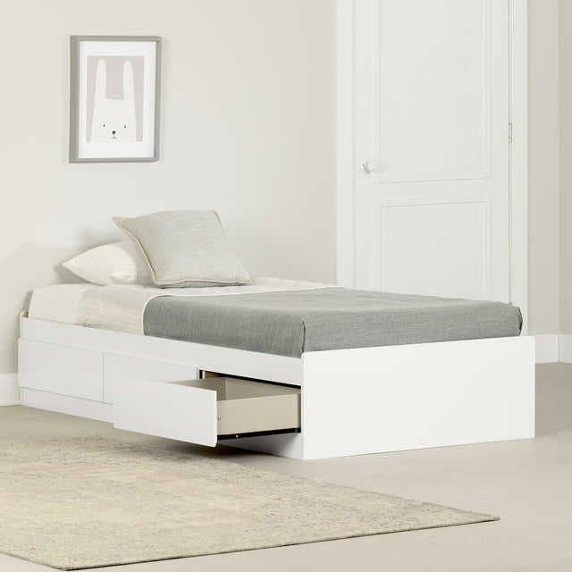 South Shore Fusion Twin Mates Bed with 3 Drawers, in Pure White