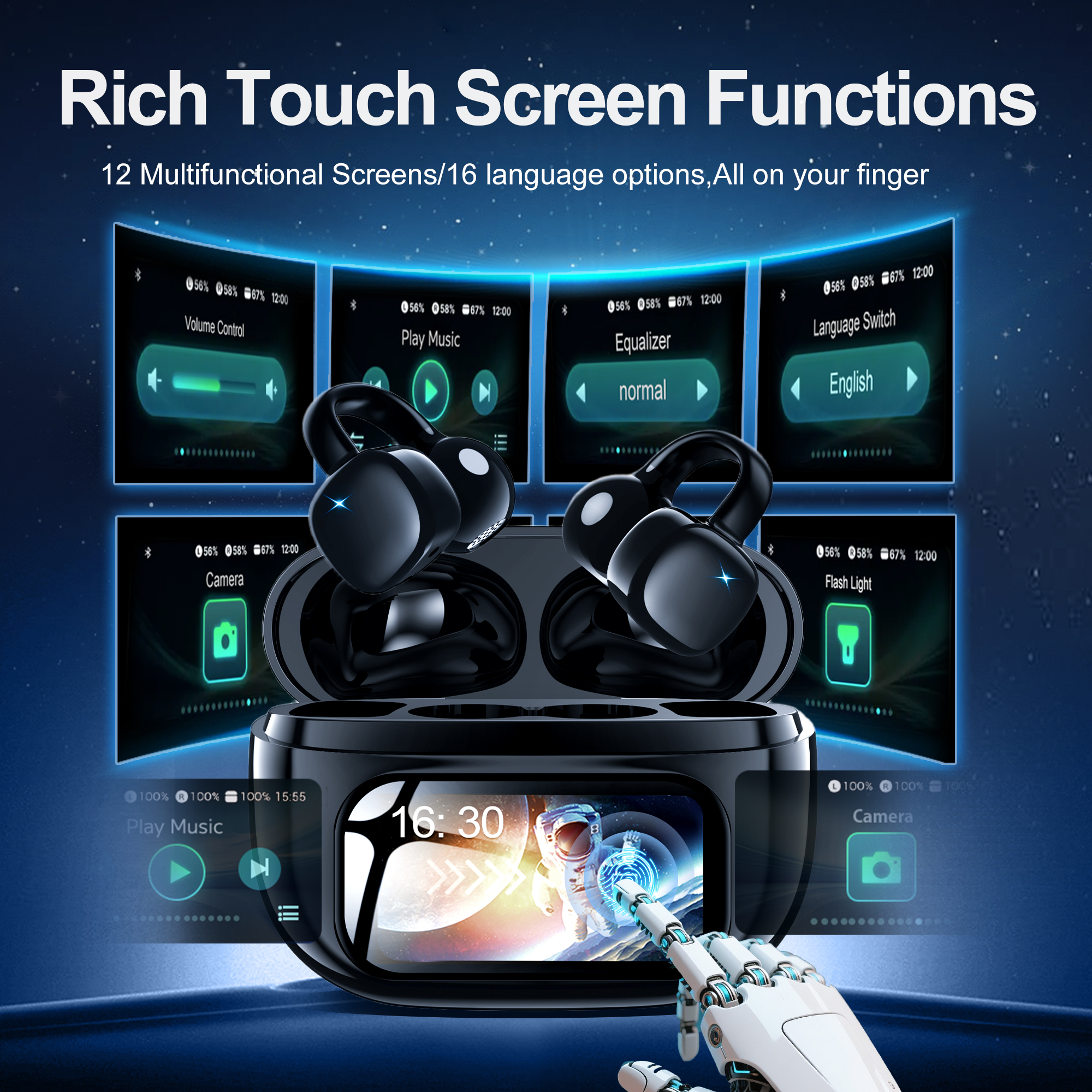 Breezio Open-Ear Wireless Earbuds With Touch Screen photo 6
