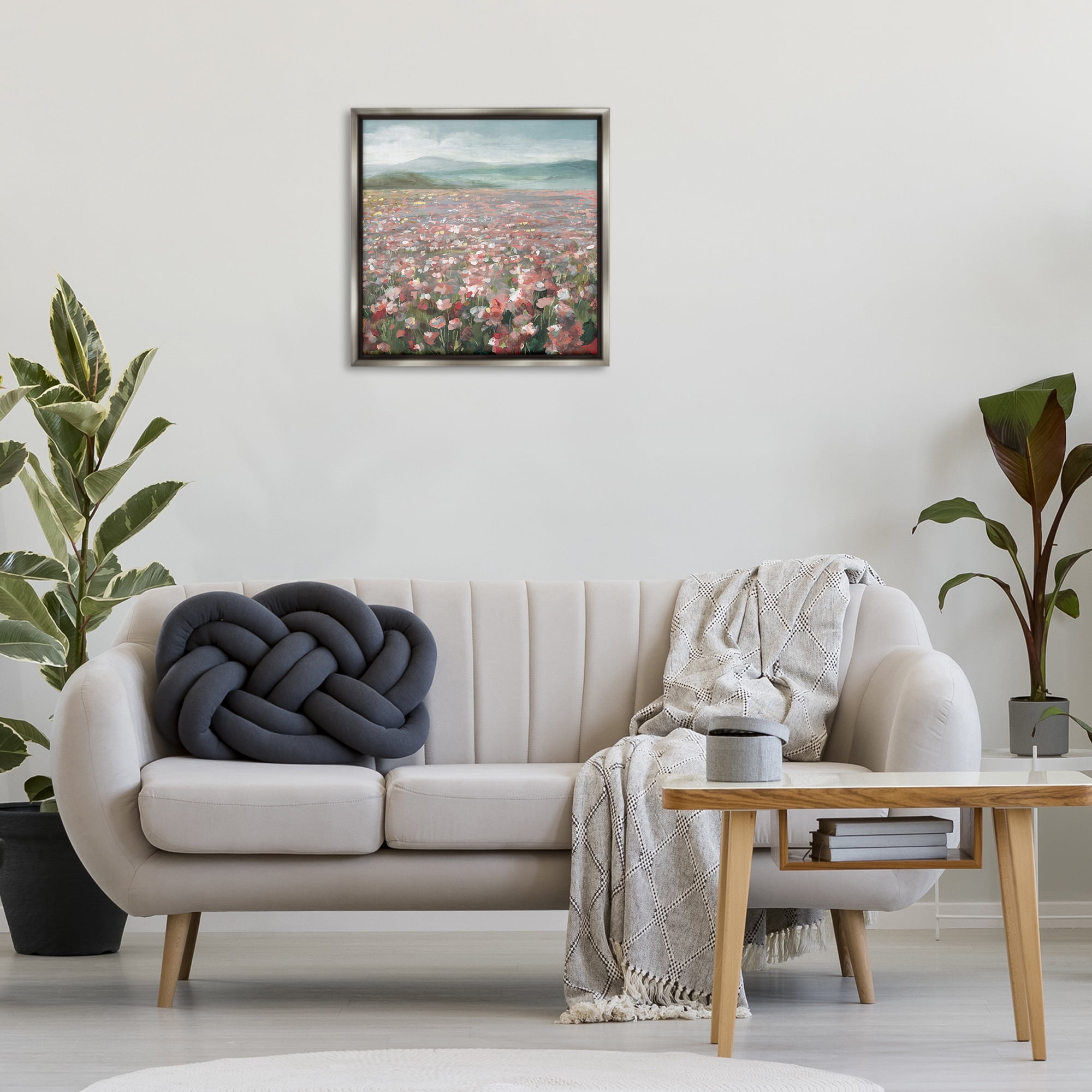 Stupell Industries Soft Headland Wildflowers Landscape Painting Gray Floater Framed Art Print Wall Art, 25 x 25