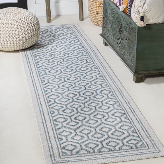 JONATHAN Y SANTA MONICA 2 x 10 Runner Rug, Marvao Diamond Trellis - Teal/Gray, SMB111A-210