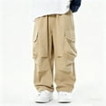 thumbnail image 4 of Cargo Pants for Boys Streetwear Casual Wide Leg Sweat Pants with Pockets Elastic Waist Trousers Size 3-15, 4 of 7