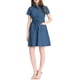 thumbnail image 1 of Vestido mini de mujer Inspire Chic, con ajuste y vuelo, cuello, bolsillos y cintura elástica en gris azul, 1 of 8