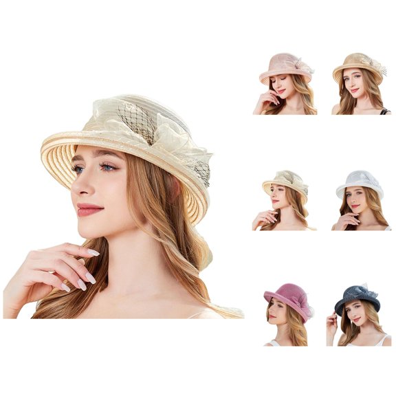 Kentucky Organza Derby Hat for Women Wide Brim Summer Sun Cap Bridal Wedding Tea Party Hat