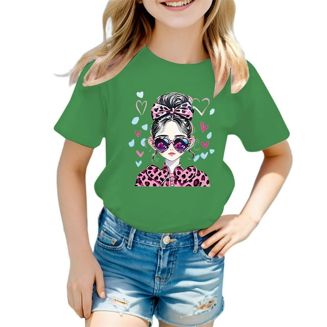 Hauts d'Été pour Filles en Bas Âge T-Shirts Mode Décontractée Graphique Col Rond Manches Courtes Chandail T-Shirt Quotidien Printemps pour Enfant 3-4 Ans