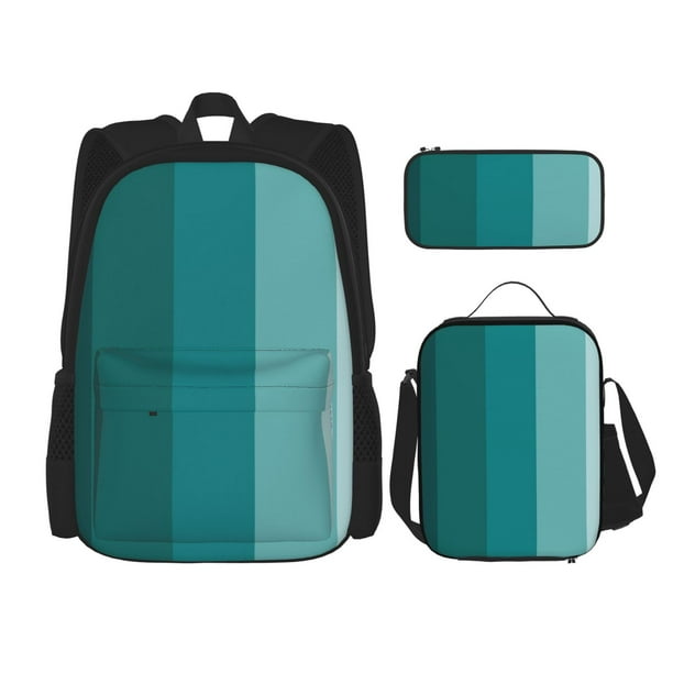Easygdp Teal Color Mochila para Niños y Niñas con Set de Caja de Almuerzo y Estuche para Lápices 3 en 1, Mochila Escolar Estampada para Adolescentes