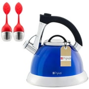 Pykal Whistling Tea Kettle with iCool Handle and 2 Free Infusers Stainless Steel Teapot, Silver