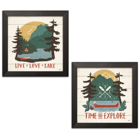 Gango Home Decor Contemporary Vintage Lake VI & Vintage Lake VII by Janelle Penner (Ready to Hang); Two 12x12in Black Framed Prints