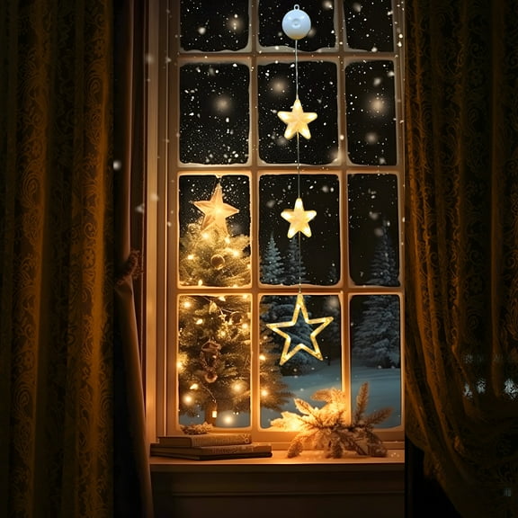 Kmdttou Outdoor Decorations Solar Lights Ramadan Decorations Star Window Lights String Hanging LED Ramadan Light With Sucker Suitable For Family Festival Eid Party Decoration