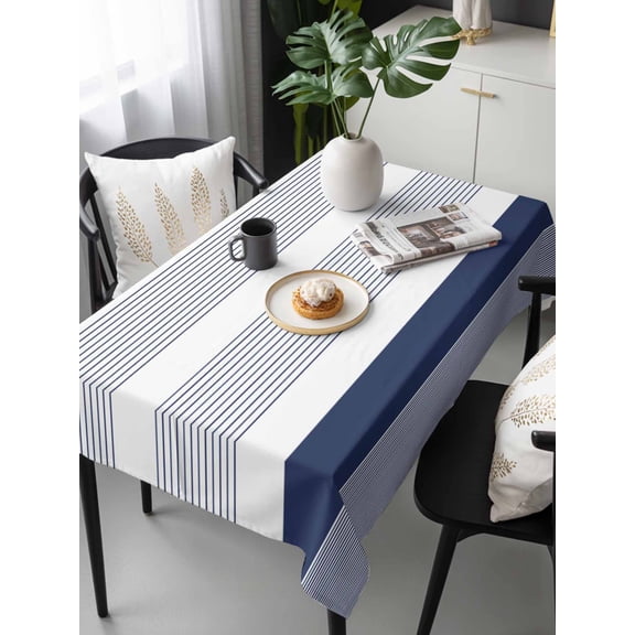 Navy Blue Stripe Tablecloth Rectangle Table Cloth 60x120, Waterproof Tablecloth Outdoor Table Cloth, Modern Rustic Horizontal Blue Striped Washable Table Cover for Kitchen Dinning Party