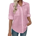 thumbnail image 6 of Zivyakyron Fall Shirt Women Casual Cotton Linen Office Long Sleeve Blouse for Women Going Out Solid Loose Collared Tops Pink XL, 6 of 10