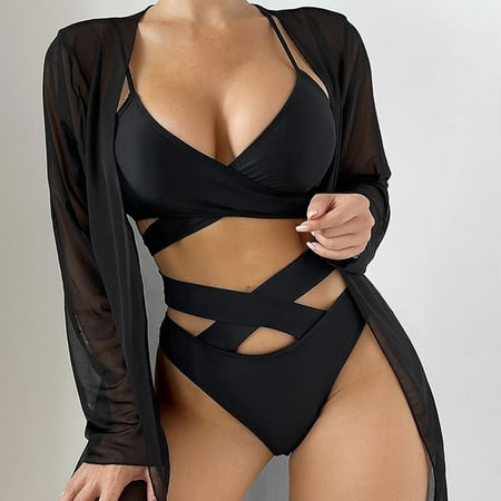 Tawop Swimsuit Women Clearance Cover Up Bikini Tie Beach Bathing Suits Summer Womens Swimsuits Clearance Black Xl