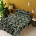 thumbnail image 2 of Ambesonne Jungle Fitted & Flat Sheet with Shams 4 Pcs Set, Wild Scene of Leopards Print, Calking, Forest Green and Marigold, 2 of 5