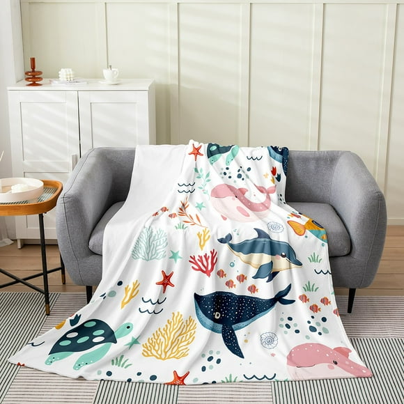 Erosebridal Cute Shark Throw Blanket for Couch, Colorful Graffiti Plush Blanket, Marine Sealife Decor
