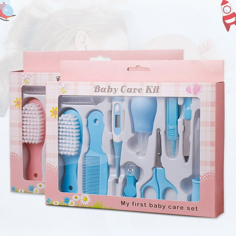 10Pcs/Set Baby Health Care Kit Portable Newborn Infant Nursery Set Kids  Grooming Kit Baby Nail Clipper Brush Comb Cleaning Sets (Blue)