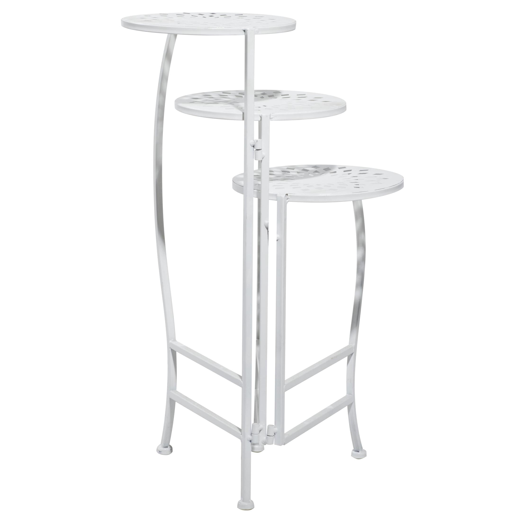 DecMode 19" x 14" x 24" 3 Tier White Metal Floral Plantstand