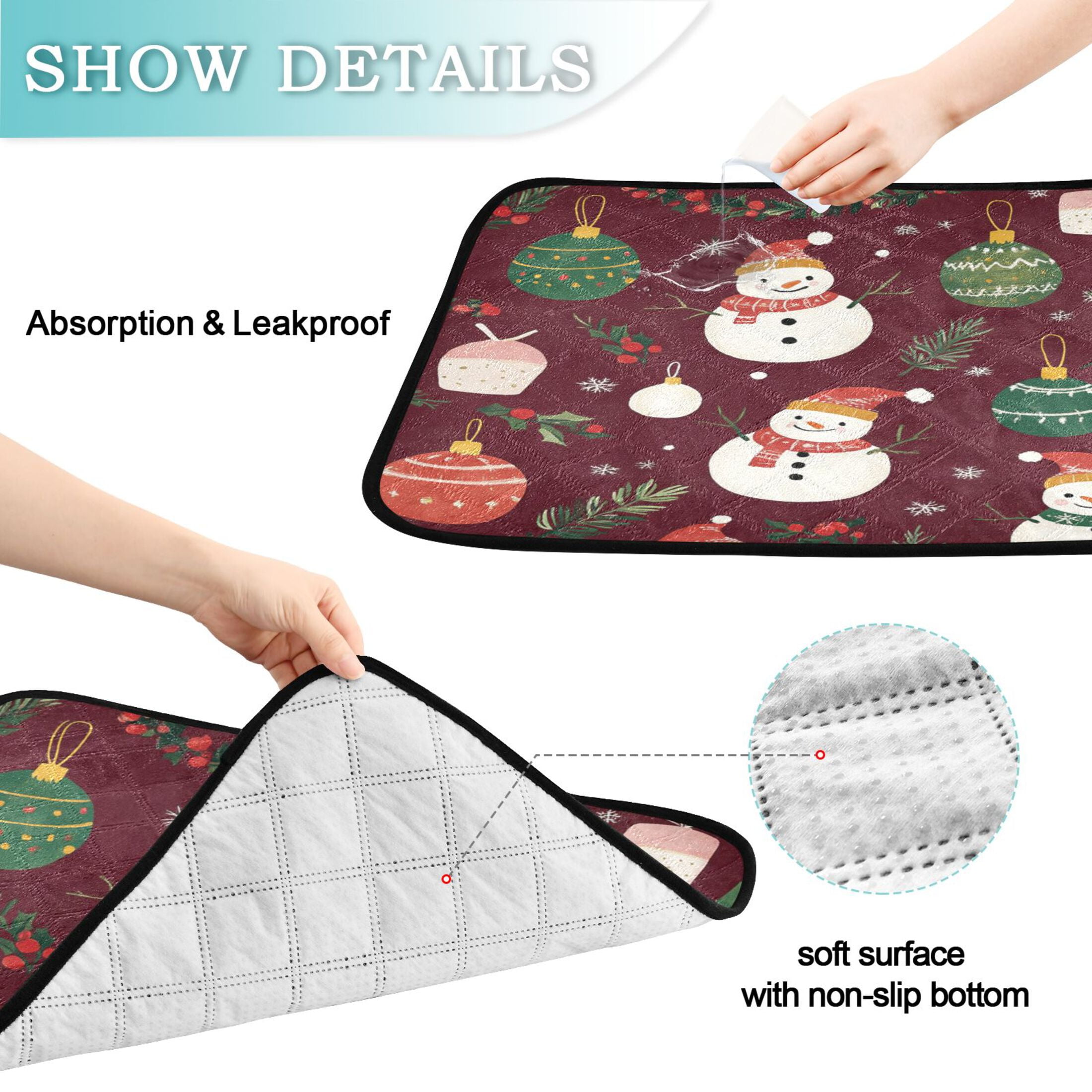 Qxltty Christmas Pattern with Snowmen and Green Trees Cat litter Pads Pet Set of 2 Diaper Mats Center Anti-leakage Layer Absorbent Soft and Comfortable