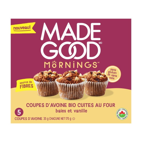 MadeGood Mornings Coupes D'avoine Bio Cuites Au Four Bais et Vanille 5 Coupes