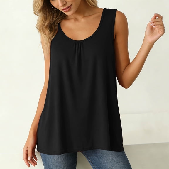 Horkkom Plus Size Tank Tops for Women Wide Strap Crew Neck Sleeveless Tops Loose Summer Flowy Tank Tops,XL-6XL