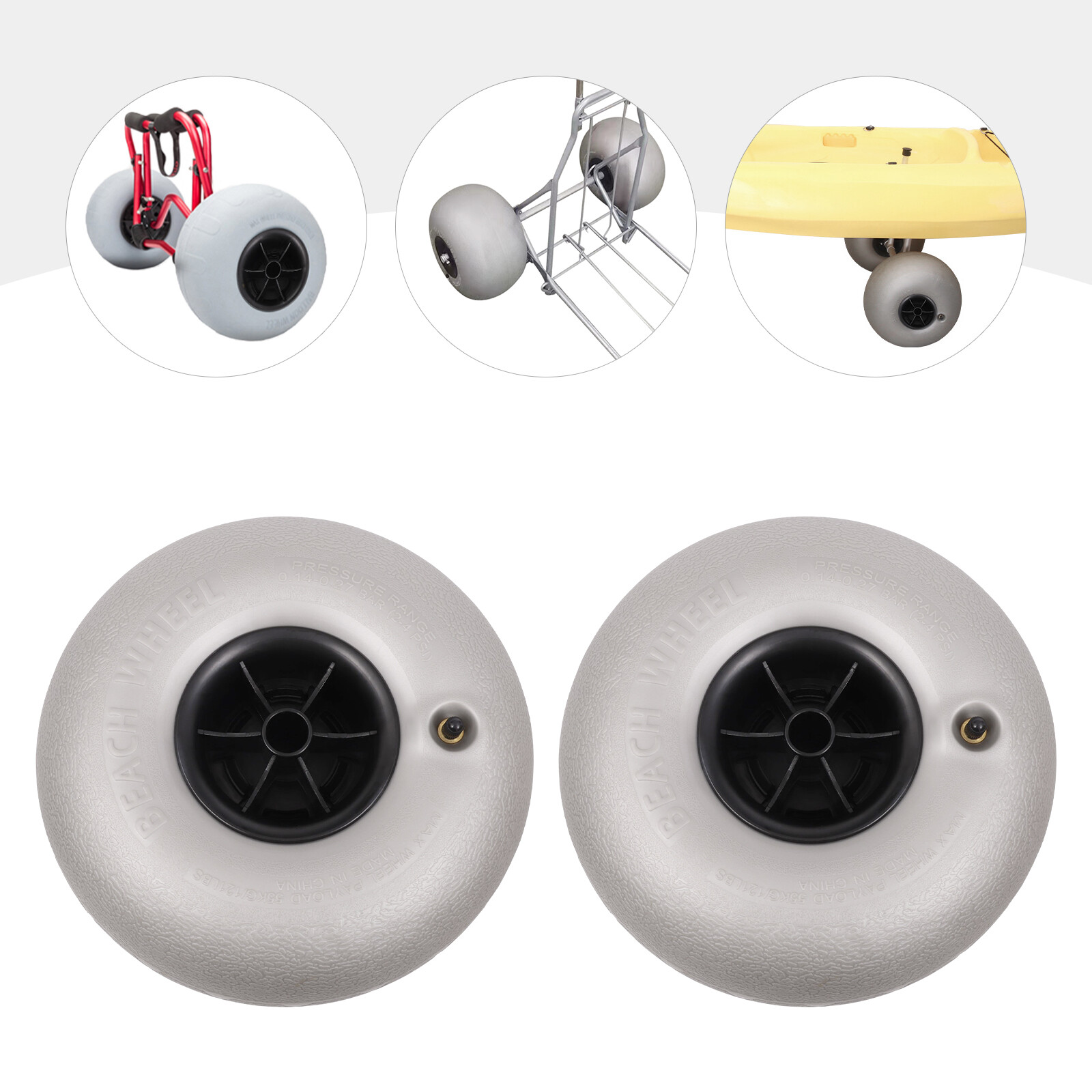ToppiJoy  2-Pack 10-Inch Beach Sand Tires, Low-Pressure (3-5 PSI) Inflatable Wheels for Kayak Dolly, Canoe Cart, Buggy & Beach Gear 88lb Capacity, PVC Durable