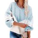thumbnail image 1 of Suéter de cuello redondo para mujer, suéter de moda informal suelto con bloques de color, suéter de manga larga para mujer, azul aguamarina M, 1 of 6